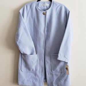 Kenneth Cole Long Wrap Coat Collarless Jacket Spring Light Sky Powder Blue